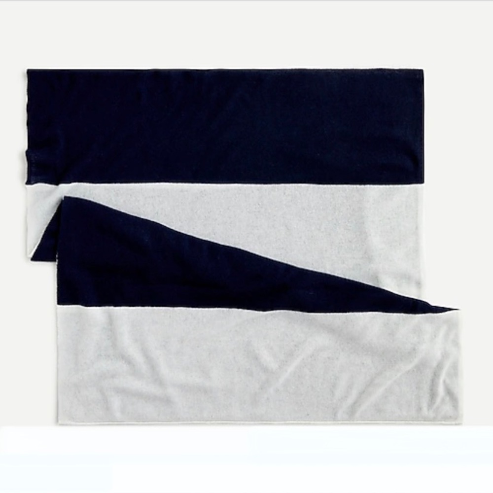 NEW J Crew Oversized 100% Cashmere Wrap Stripe 86” by 36” Blue & White - Picture 3 of 6